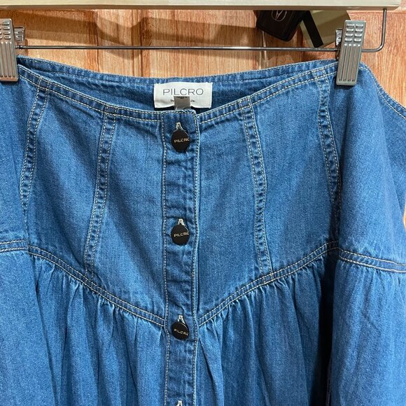 Anthropologie 18W Pilcro Pleated Basque-Waist Denim 2X Plus Midi Skirt - Picture 5 of 8